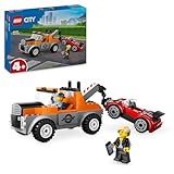LEGO City Abschleppwagen mit Sportauto, Spielzeug-Auto für Jungen und Mädchen ab 4 Jahren, Geburtstagsgeschenk für Kinder, LKW-Spielzeug mit 2 Minifiguren und Zubehör wie einem Cochlea-Implantat 60435