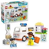 LEGO DUPLO Rettungswagen mit Fahrer - Lernspielzeug für Kleinkinder ab 2 Jahren - Montessori Spielzeug für Rollenspiele - Rettungswagen Spielzeug mit Auto, Haus, 2 Figuren - Geschenk für Kinder 10447
