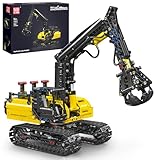 Mould King 17077 Technik Raupenbagger, Hydraulischer Holzgreifer Spielzeugbagger für Kinder ab 8 Jahren, Umschlagbagger Modellbausatz, Mechanisches Lernspielzeug(Statische Version)