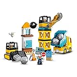 LEGO 10932 DUPLO Baustelle mit Abrissbirne, Spielzeug mit Baustellenfahrzeugen wie LKW, Kran und Bagger, Motorikspielzeug für Kinder ab 2 Jahre