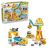 LEGO DUPLO 3-in-1 Baustelle mit Baufahrzeugen - Kleinkinder Lernspielzeug zur Förderung der Feinmotorik - inkl. Lastwagen, Kränen und Baggern - Geschenk für Jungen und Mädchen ab 3 Jahren - 10476