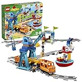 LEGO 10875 DUPLO Güterzug, „Push & Go“-Lok mit Lichtern und Geräuschen, Funktionssteinen und 2 Kranen, Spielzeug für Kinder ab 2 Jahren, Geschenk für Kleinkinder