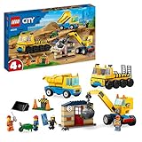 LEGO 60391 City Baufahrzeuge und Kran mit Abrissbirne, Spielzeug mit Bagger, Kipper und Transportfahrzeugen, Lernspielzeug für Kleinkinder ab 4 Jahren
