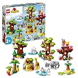 LEGO DUPLO Wilde Tiere der Welt, Zoo-Spielzeug mit Sound, 22 Tierfiguren, darunter Elefanten, Pandas und Löwen, Lernspielzeug aus Steinen mit Weltkarten-Spielmatte für Kinder ab 2 Jahre 10975
