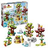 LEGO 10975 DUPLO Wilde Tiere der Welt Zoo Spielzeug mit Sound, mit 22 Tierfiguren und Steine, Lernspielzeug mit Weltkarten-Spielmatte für Jungen und Mädchen ab 2 Jahre