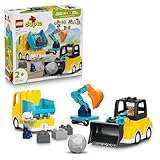 LEGO DUPLO 3-in-1 Baufahrzeuge - Pädagogisches Montessori Spielzeug für Kleinkinder mit Lastwagen, Bagger und Radlader - Geburtstagsgeschenk für Jungen und Mädchen ab 2 Jahren - 10475