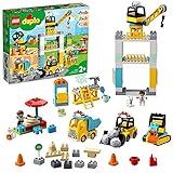 LEGO 10933 DUPLO Große Baustelle mit Licht und Ton, Fahrzeuge mit Push und Go Motor, Spielzeug für Kinder im Alter von 2–5 Jahren