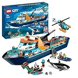 LEGO City Arktis-Forschungsschiff, großes schwimmfähiges Spielzeug-Boot mit Hubschrauber, Beiboot, ROV-U-Boot, Wikingerschiffswrack, 7 Minifiguren & Orca-Figur, Geschenk für Kinder ab 7 Jahren 60368