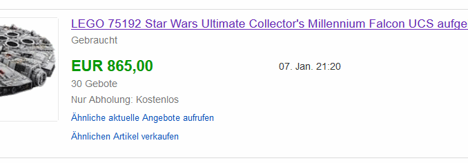 Bild vom Verkauf bei Ebay: Lego Star Wars UCS Millennium Falcon (75192)